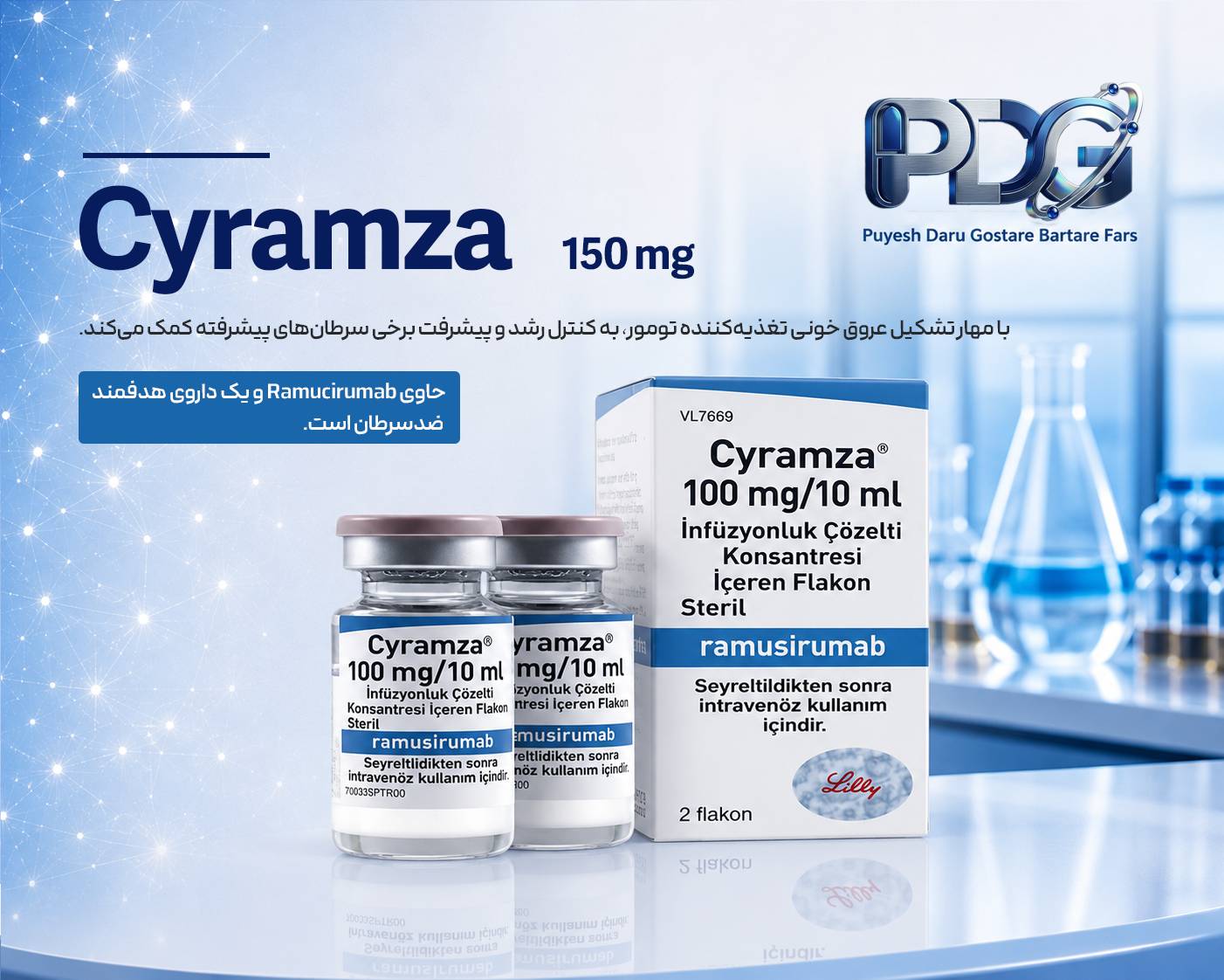 Cyramza 100 mg؛ معرفی کامل، موارد مصرف، نحوه اثر، عوارض و نکات مهم
